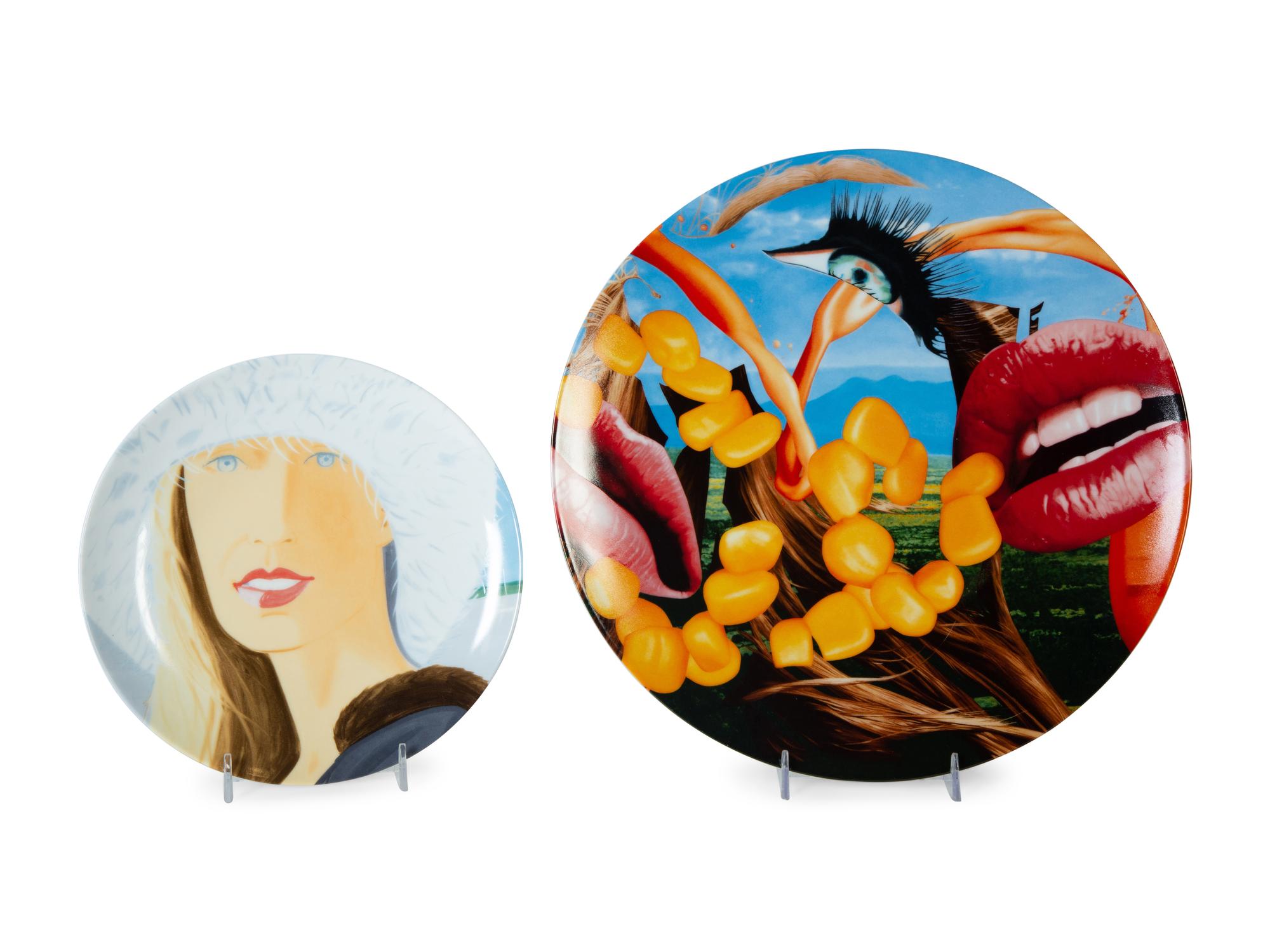 Two Porcelain Art Plates - Alex Katz Jessica , and Jeff Koons Lips — 20th Century