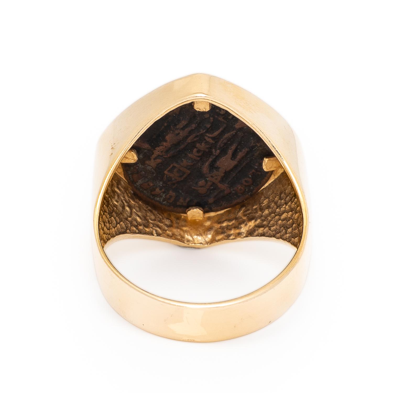 Yellow Gold and Ancient Bronze Coin Ring