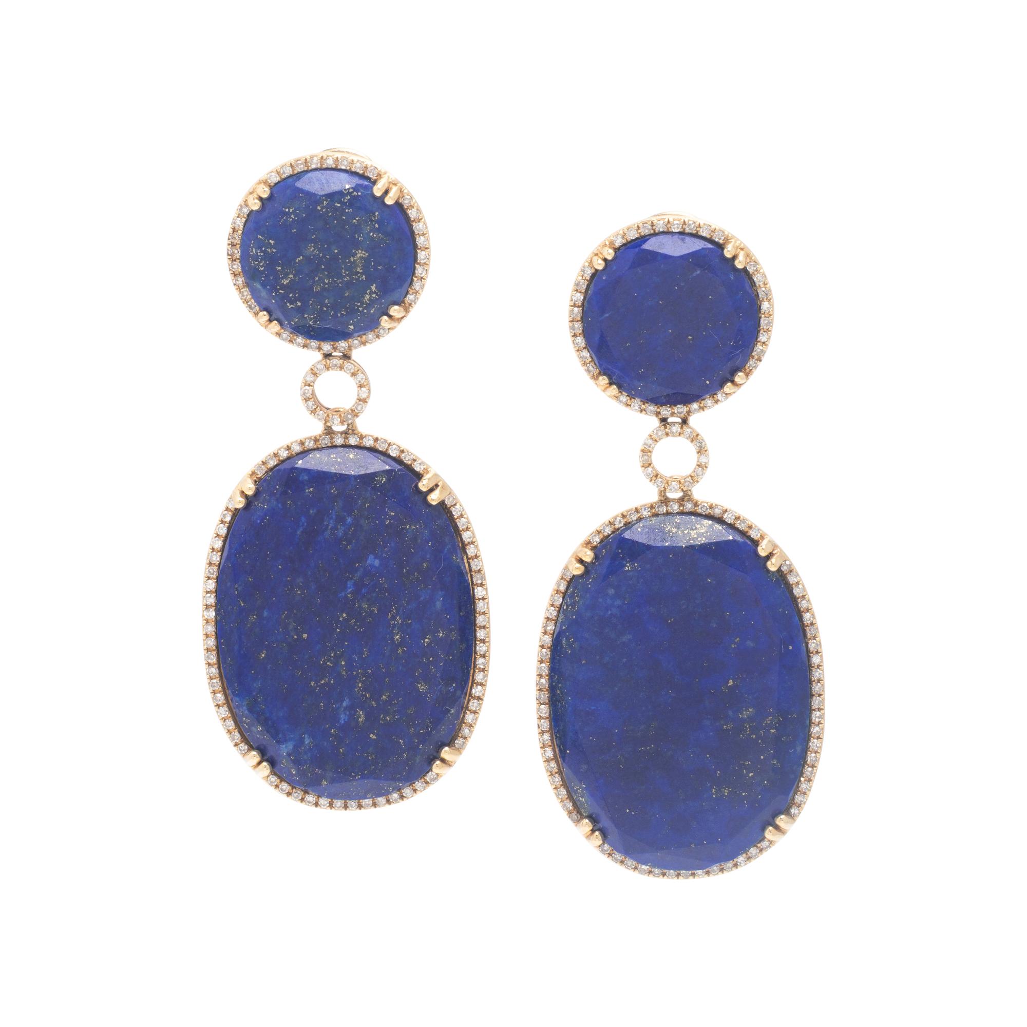 Dabakarov, Lapis Lazuli, Diamond, and Yellow Gold Pendant Earrings