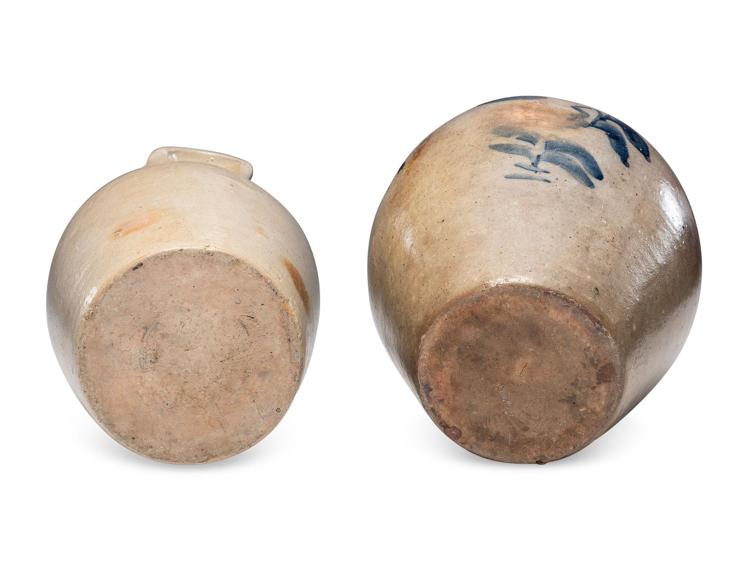 Two Three-Gallon Cobalt Decorated Stoneware Vessels