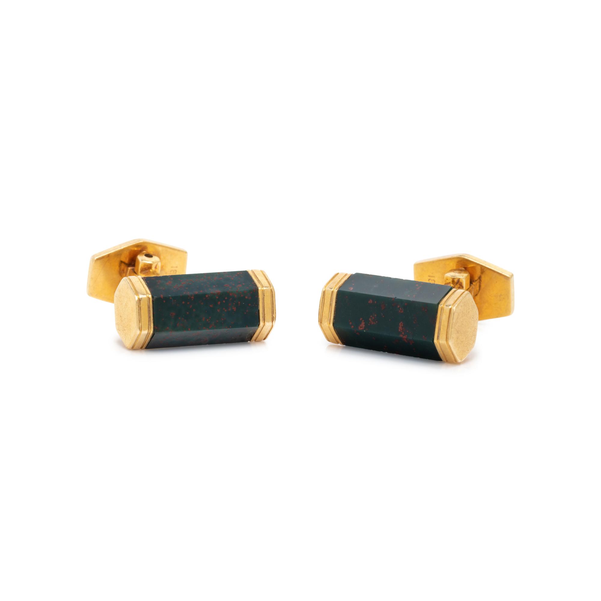 YELLOW GOLD AND BLOODSTONE CUFFLINKS