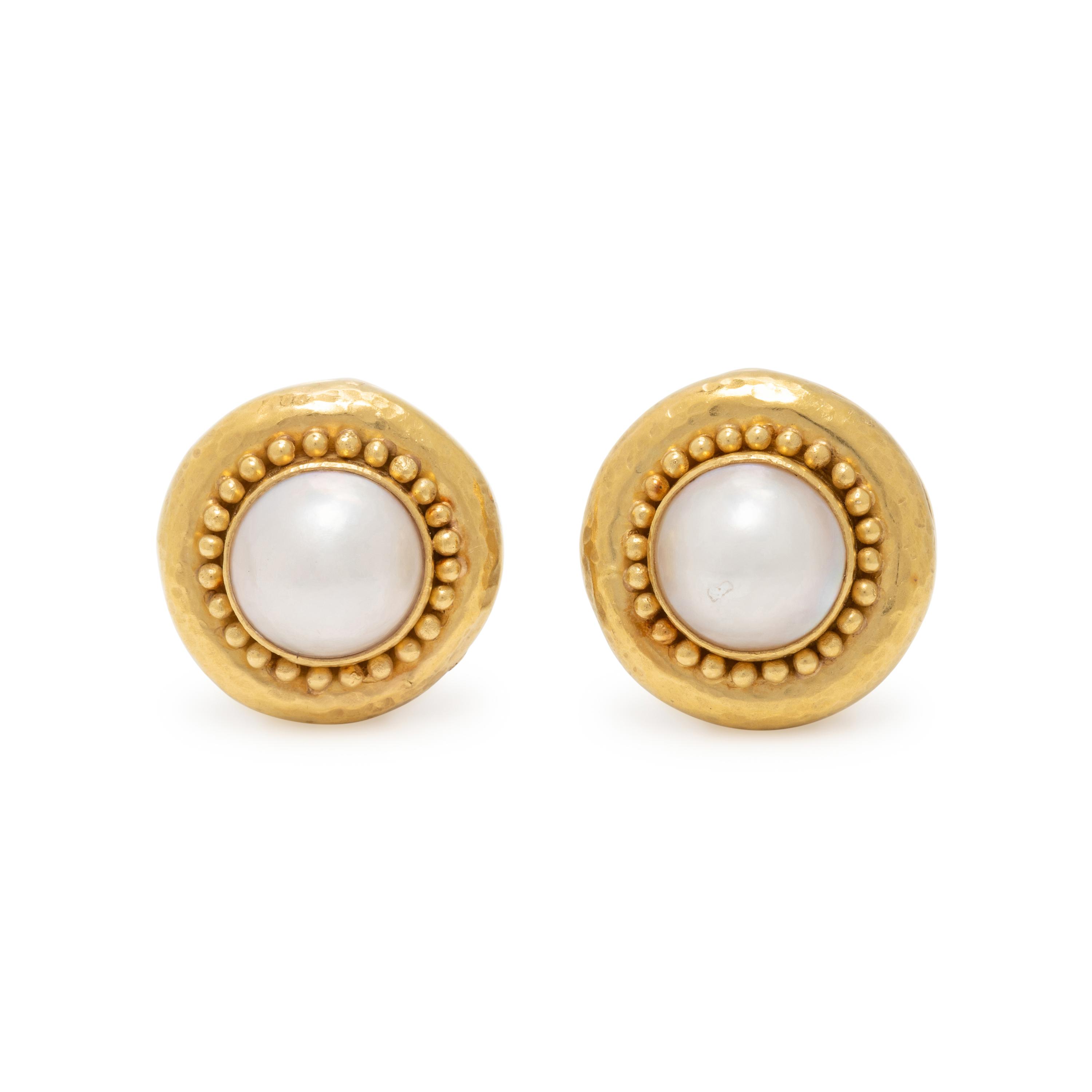 ELIZABETH LOCKE, MABÉ PEARL AND YELLOW GOLD EARRINGS