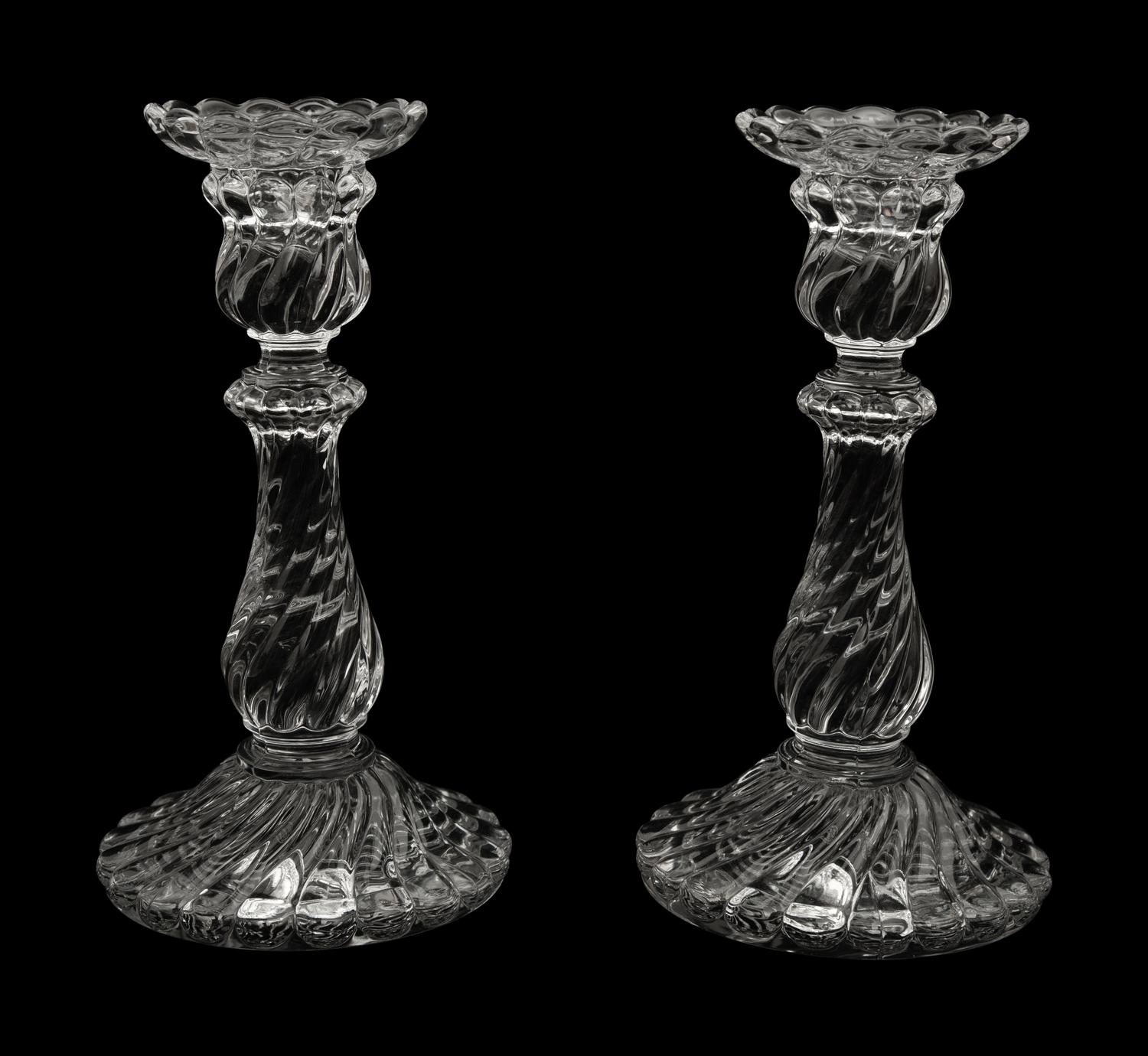 A Pair of Baccarat Bambous Molded Glass Candlesticks