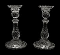 A Pair of Baccarat Bambous Molded Glass Candlesticks
