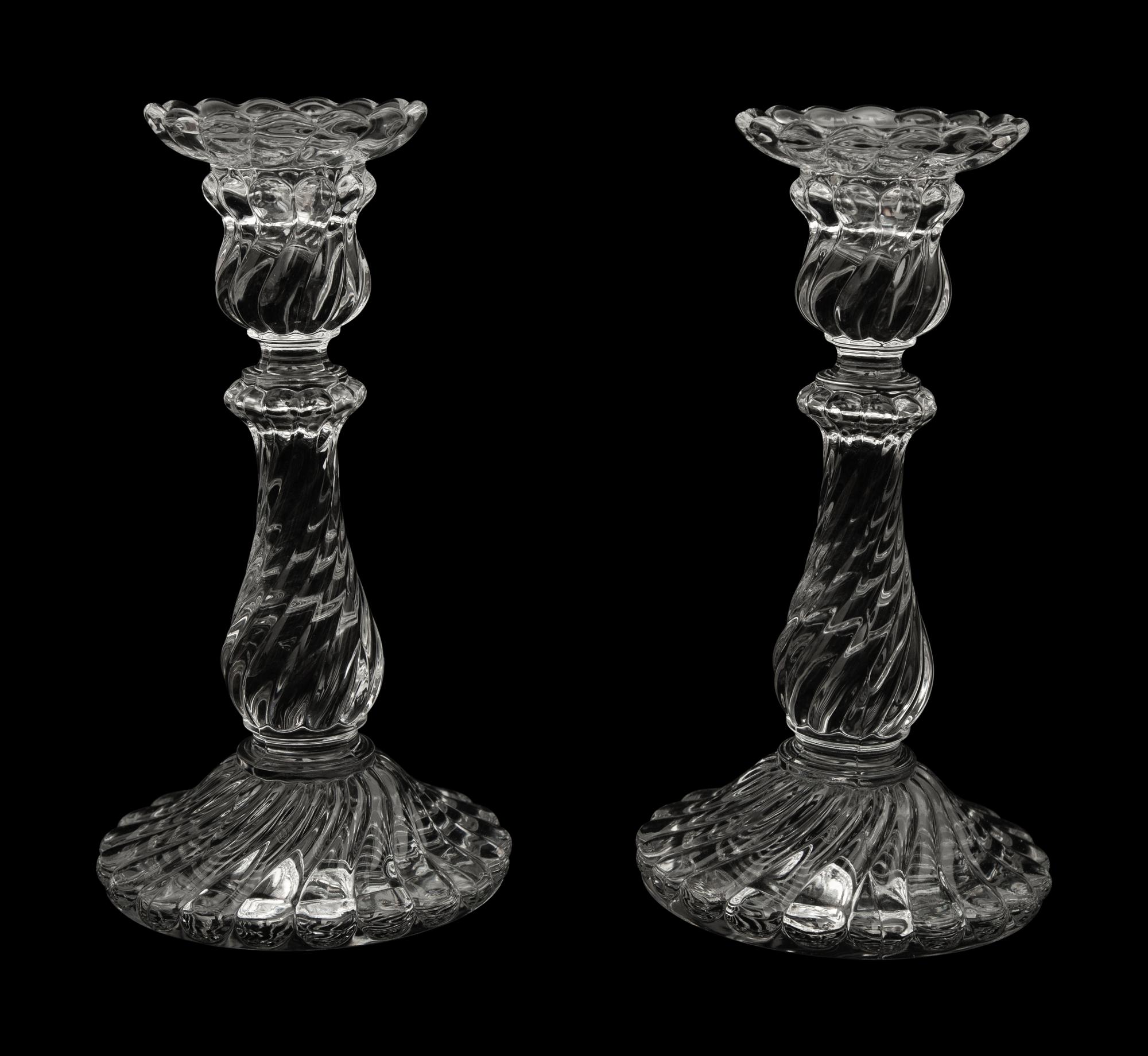 A Pair of Baccarat Bambous Molded Glass Candlesticks