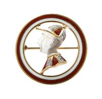 A Yellow Gold, Rock Crystal, Diamond and Polychrome Enamel Jockey Brooch, Italy, 4.80 dwts.