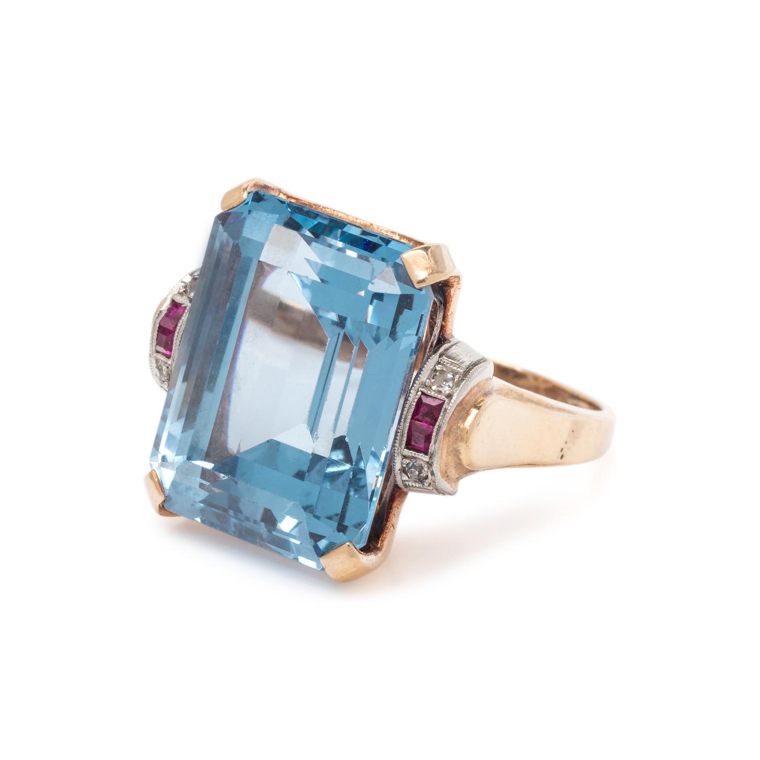 RETRO, SYNTHETIC SPINEL AND DIAMOND RING