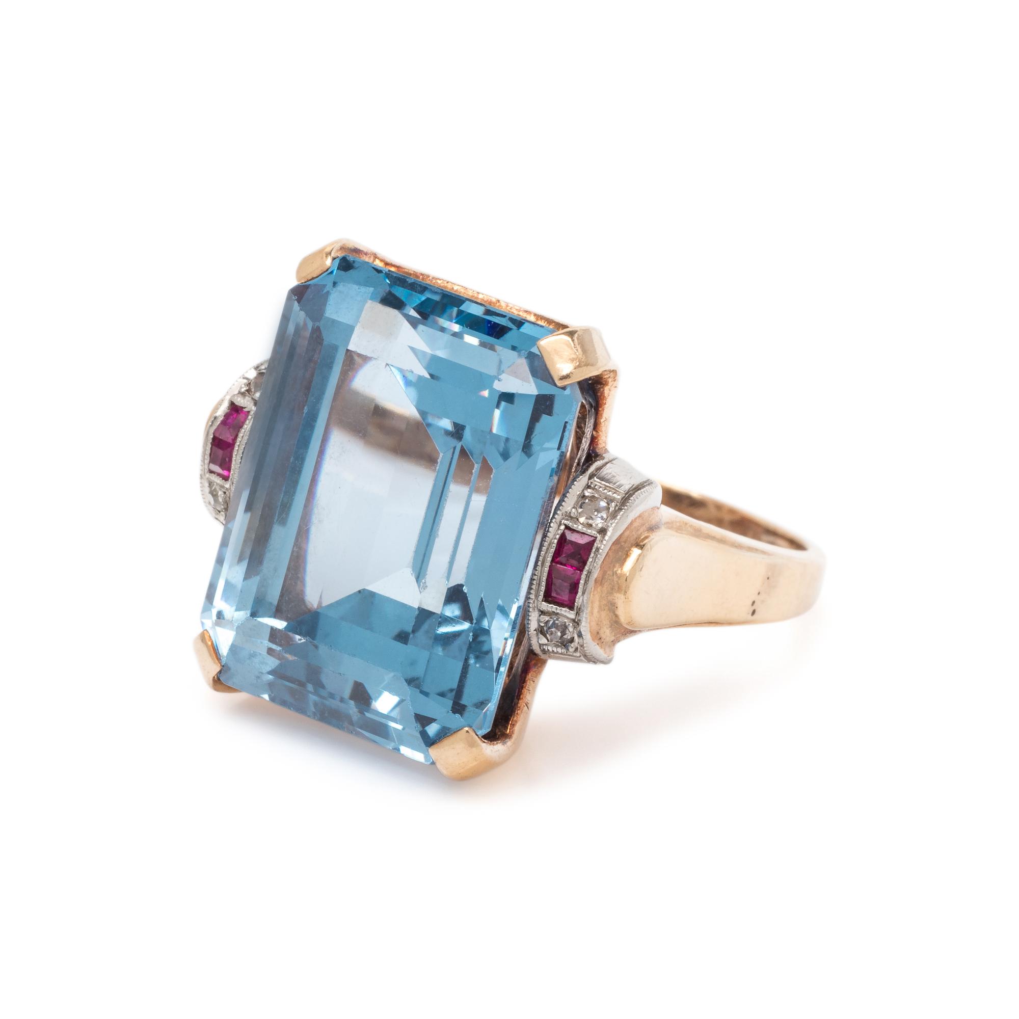 RETRO, SYNTHETIC SPINEL AND DIAMOND RING