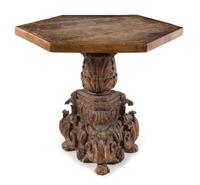 An Italian Baroque Carved Walnut Center Table Height 32 x width 34 1/8 x depth 34 1/8 inches. — 16TH CENTURY