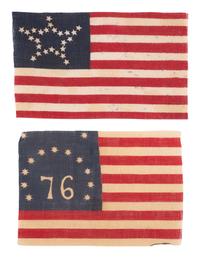 [FLAGS]. Two American parade flags, incl. 25-star and Bennington "76" flags.