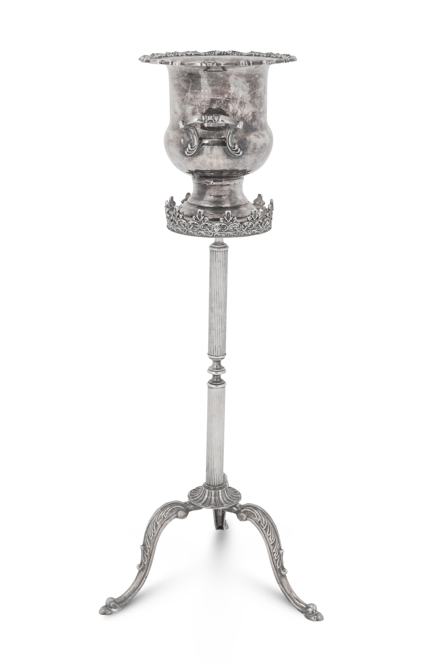 A Silvered Metal Candle Stand