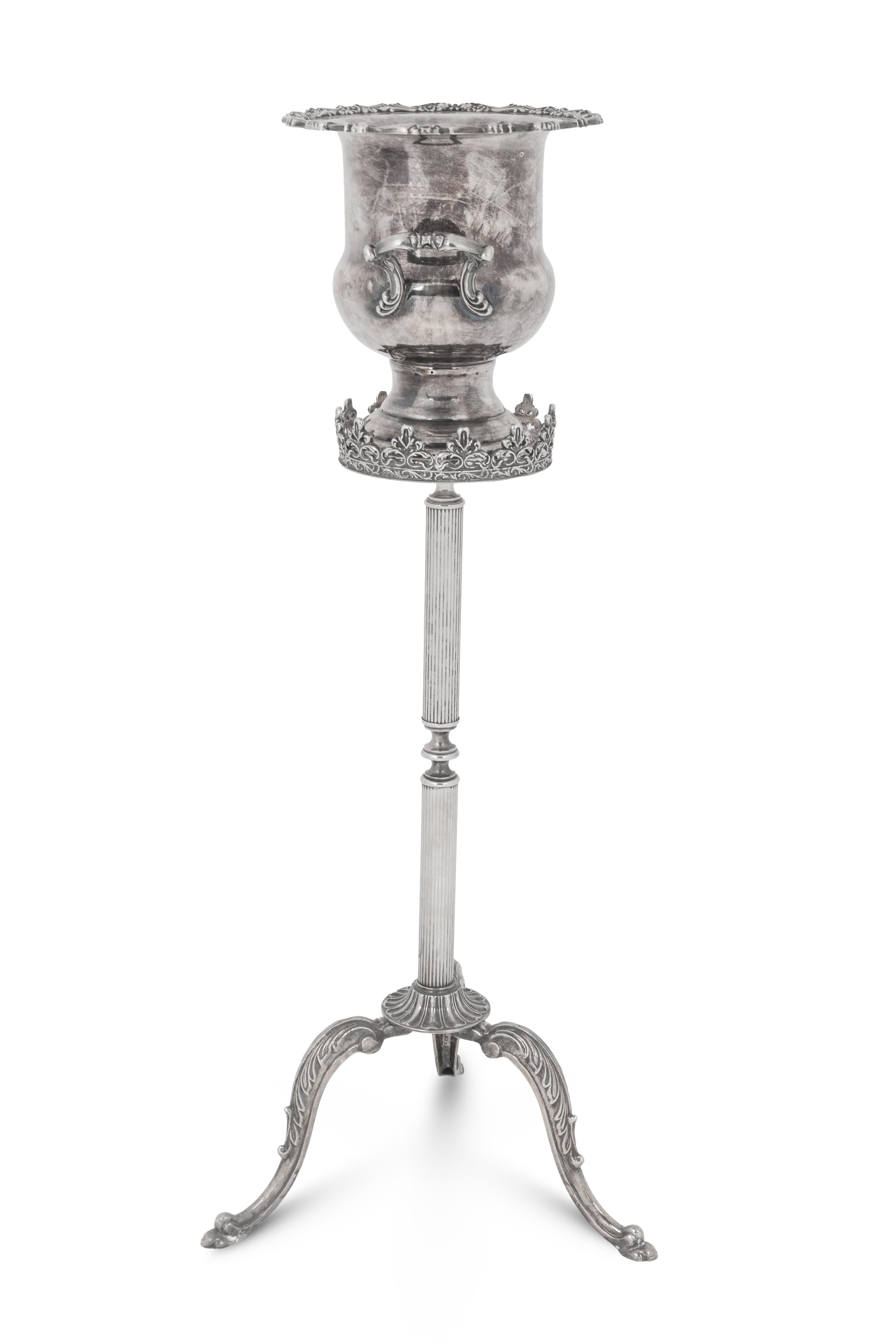 A Silvered Metal Candle Stand