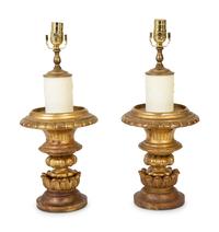 A Pair of Continental Giltwood and Gesso Turned Finials Mounted as Lamps — 19TH CENTURY