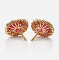 A Pair of 18K Gold, Ruby, and Diamond Earrings