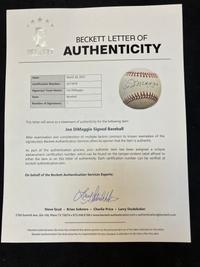 A Joe DiMaggio Single Signed Autograph Baseball (Beckett Authentication Services Letter),