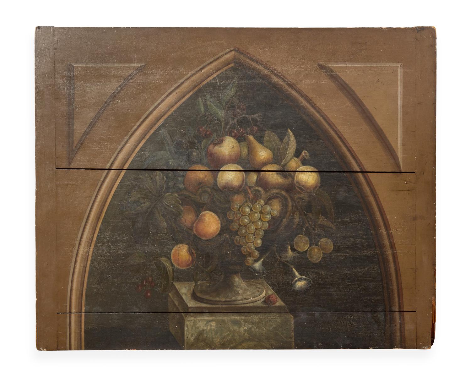 A Gothic Revival painted pine fireboard, mid-19th century