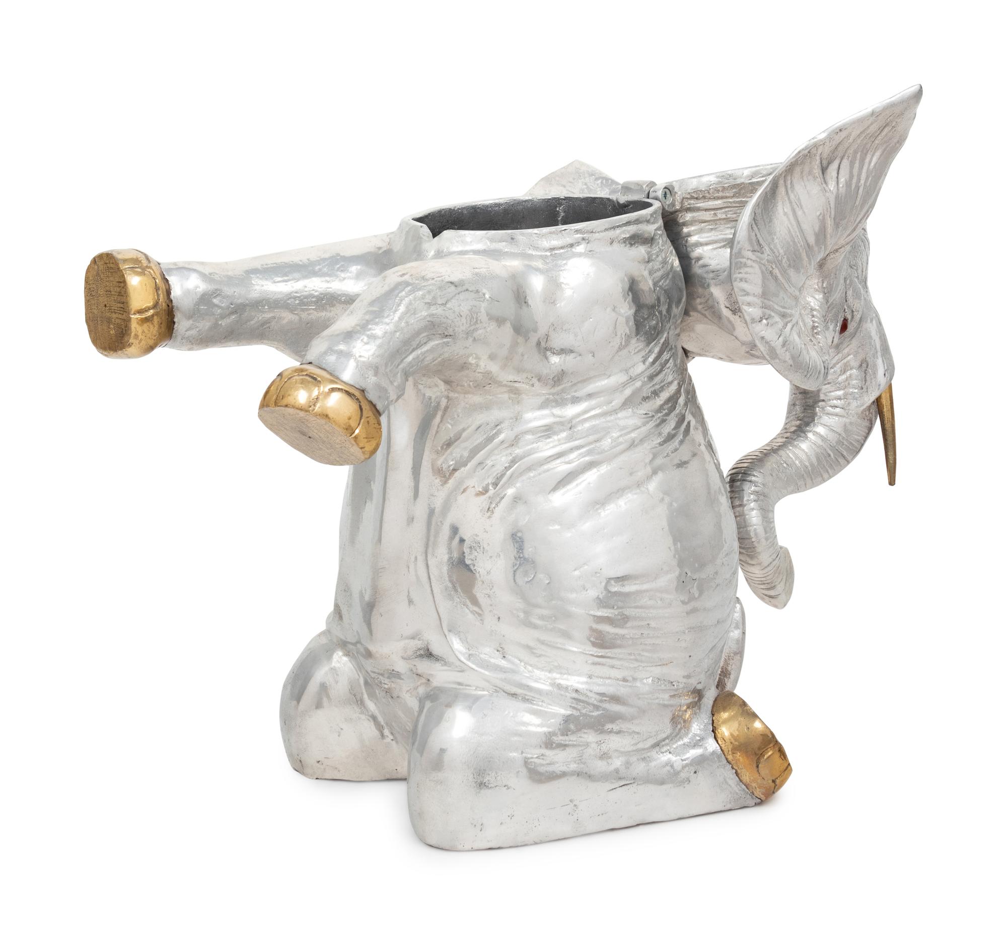A Large Arthur Court Silvered and Gilt Metal Elephant-Form Wine Cooler