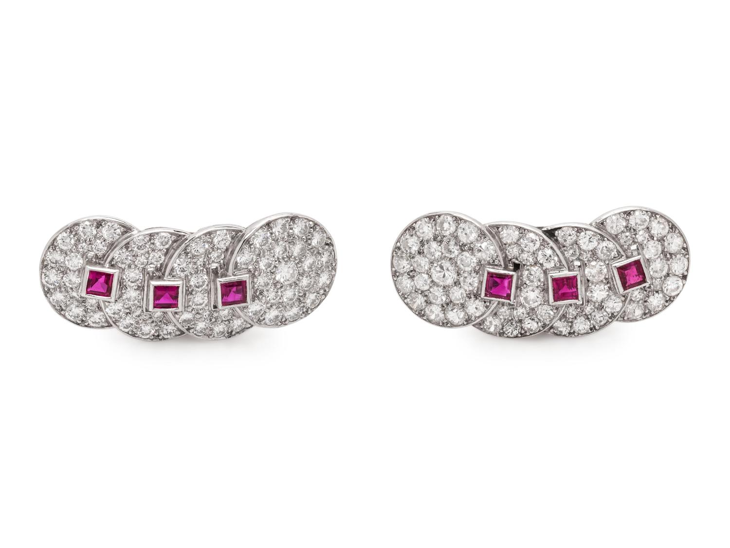 VAN CLEEF & ARPELS, RUBY AND DIAMOND EARCLIPS