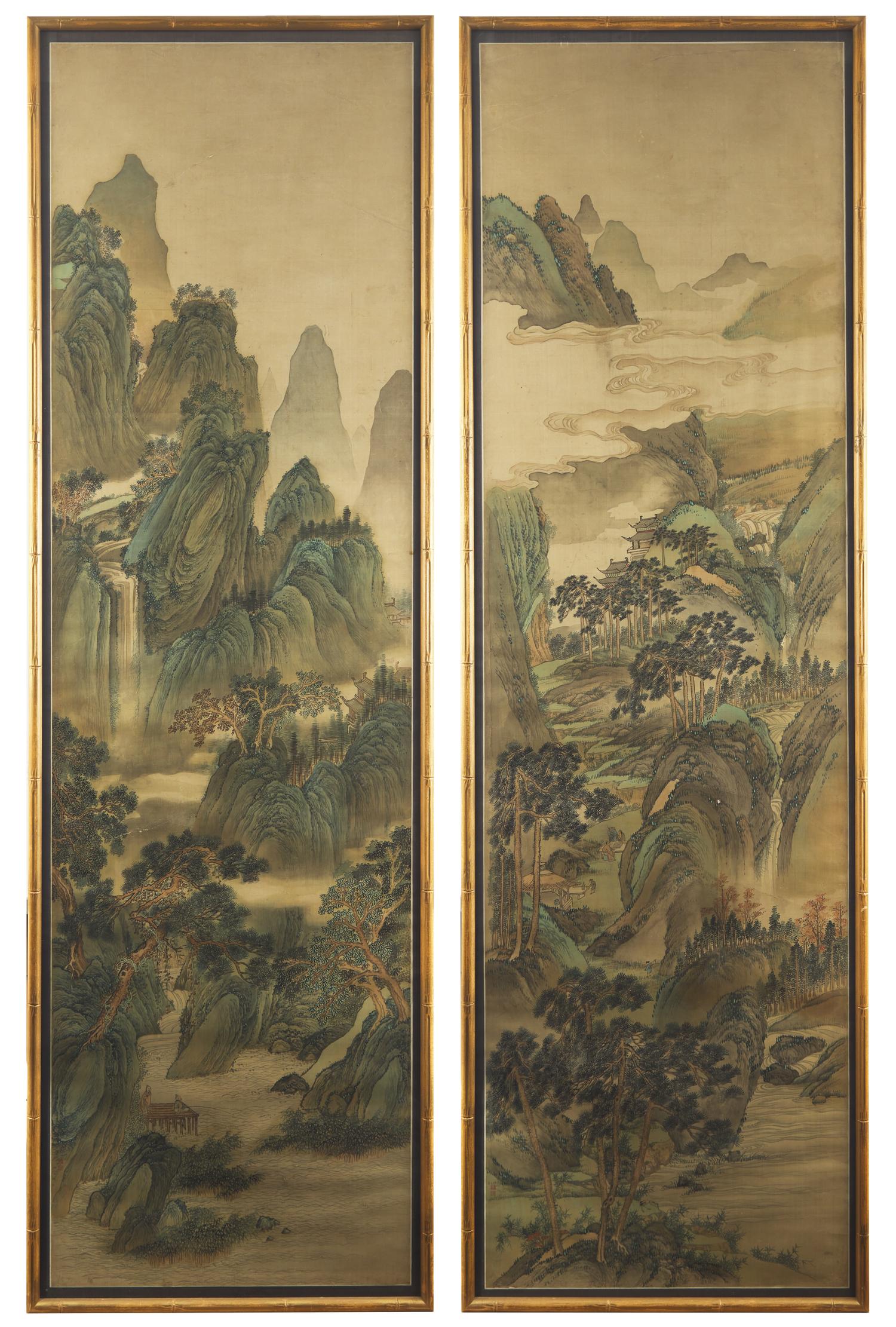 Attributed to Wang Yijen — Sages and Pavilions in a Mountainous Landscape with River