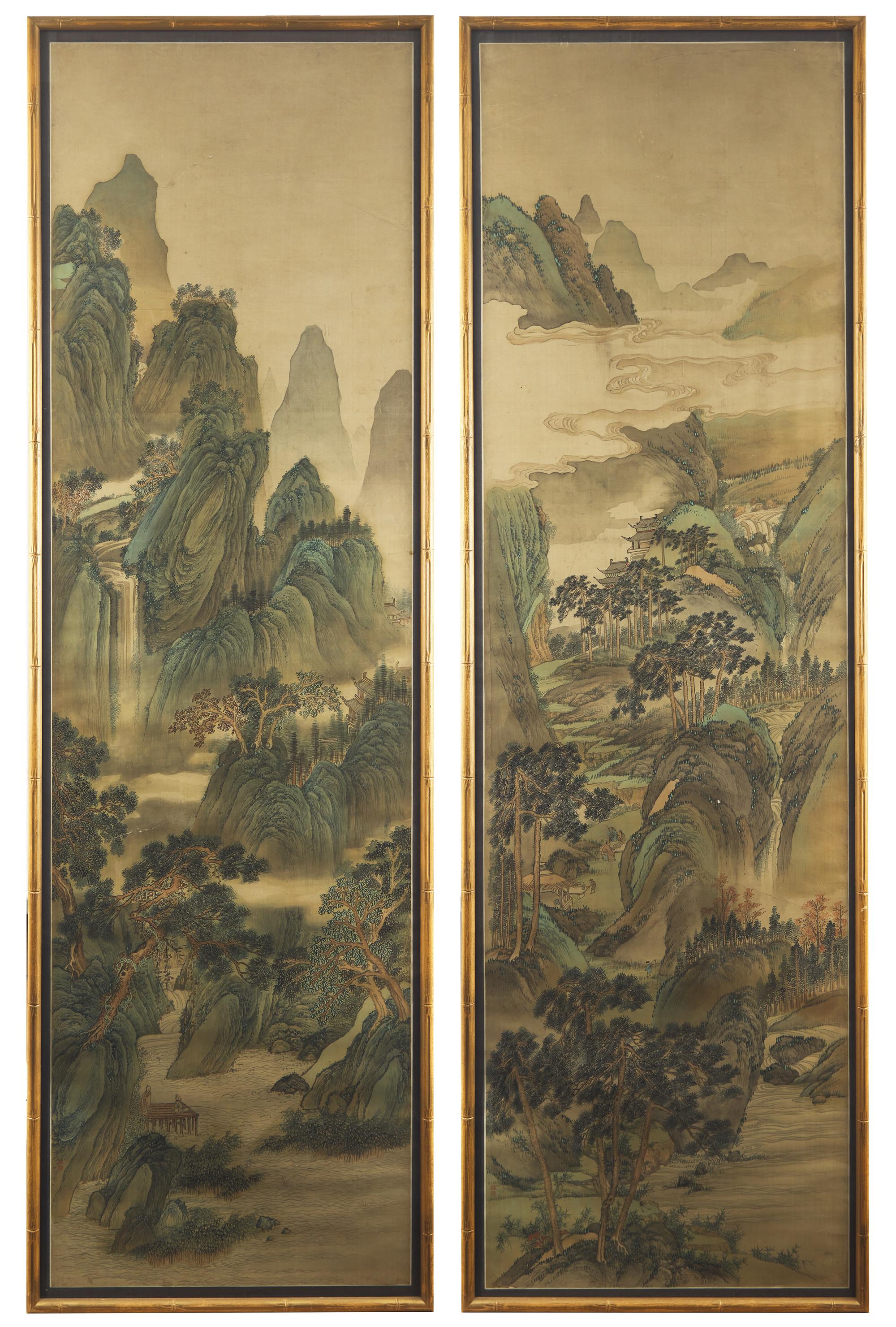 Attributed to Wang Yijen — Sages and Pavilions in a Mountainous Landscape with River