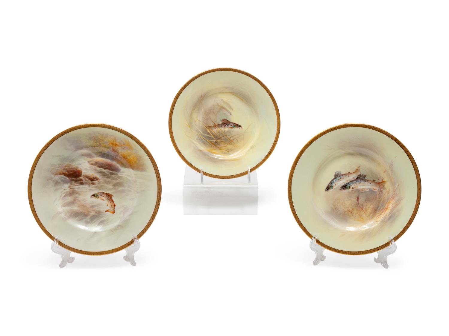 Seventeen Hand Painted Royal Doulton Fish Plates