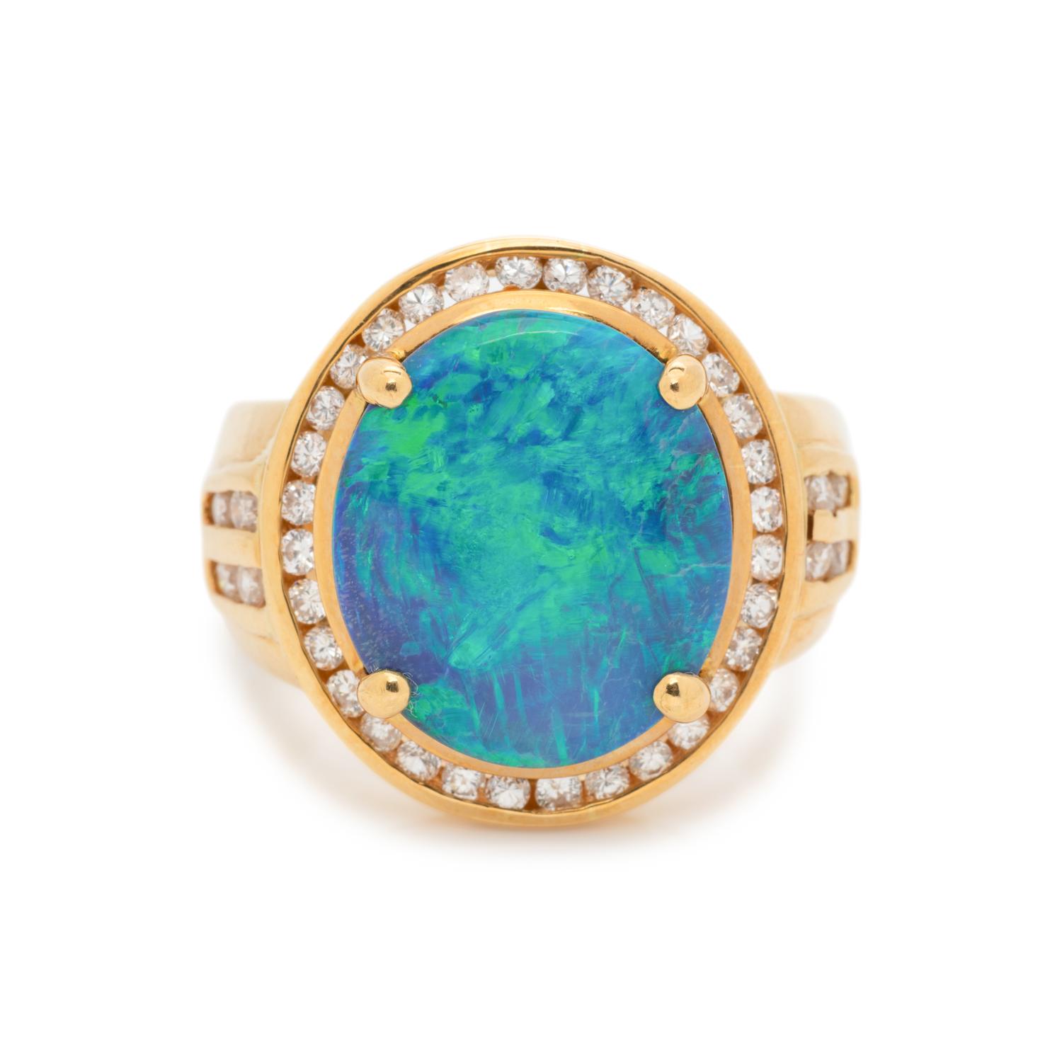BLACK OPAL AND DIAMOND RING