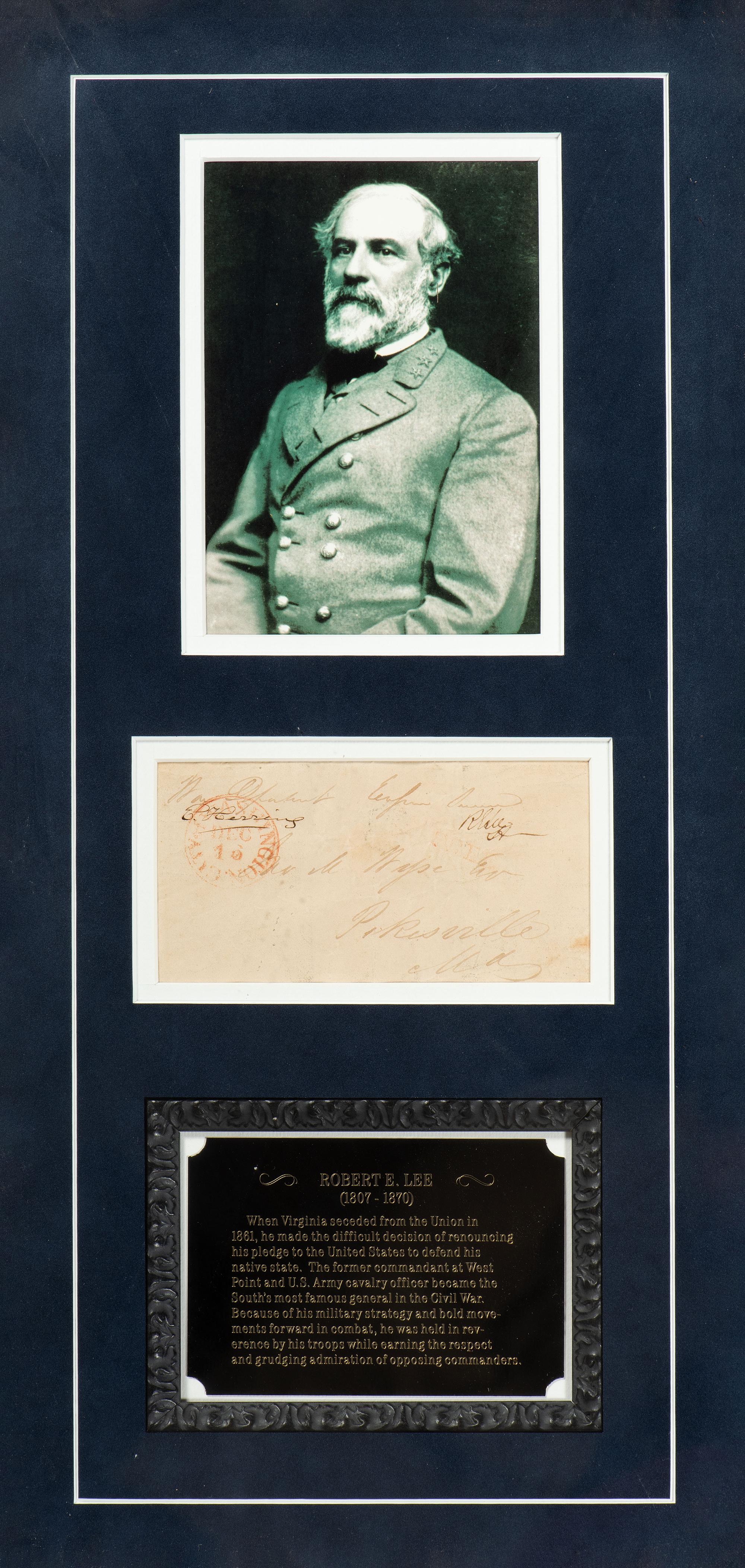 [CIVIL WAR]. LEE, Robert E. (1807-1870). Autograph free frank ("R.E. Lee"), as Lieutenant ("Lt."). Washington City, 16 December n.d.