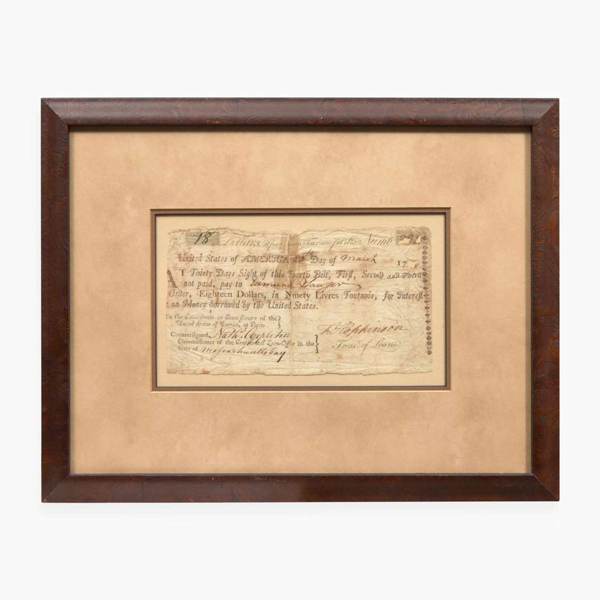 [Declaration of Independence] [New Jersey] Hopkinson, Francis Partially-Printed Document, signed