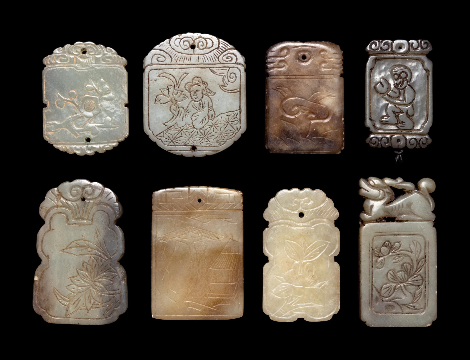 Eight Chinese Carved Jade Plaques