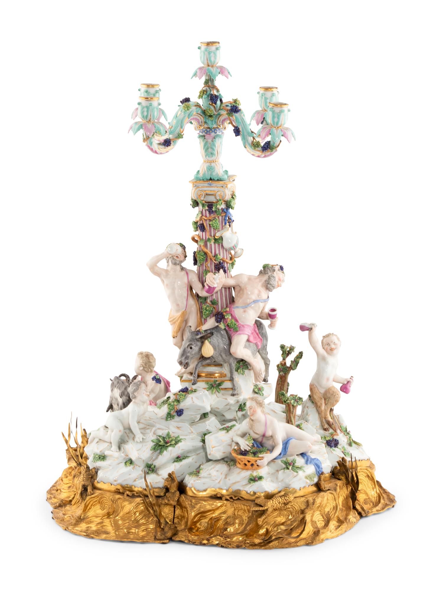 A Meissen Porcelain and Gilt-Bronze Mounted Figural Candelabrum Centerpiece