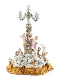 A Meissen Porcelain and Gilt-Bronze Mounted Figural Candelabrum Centerpiece