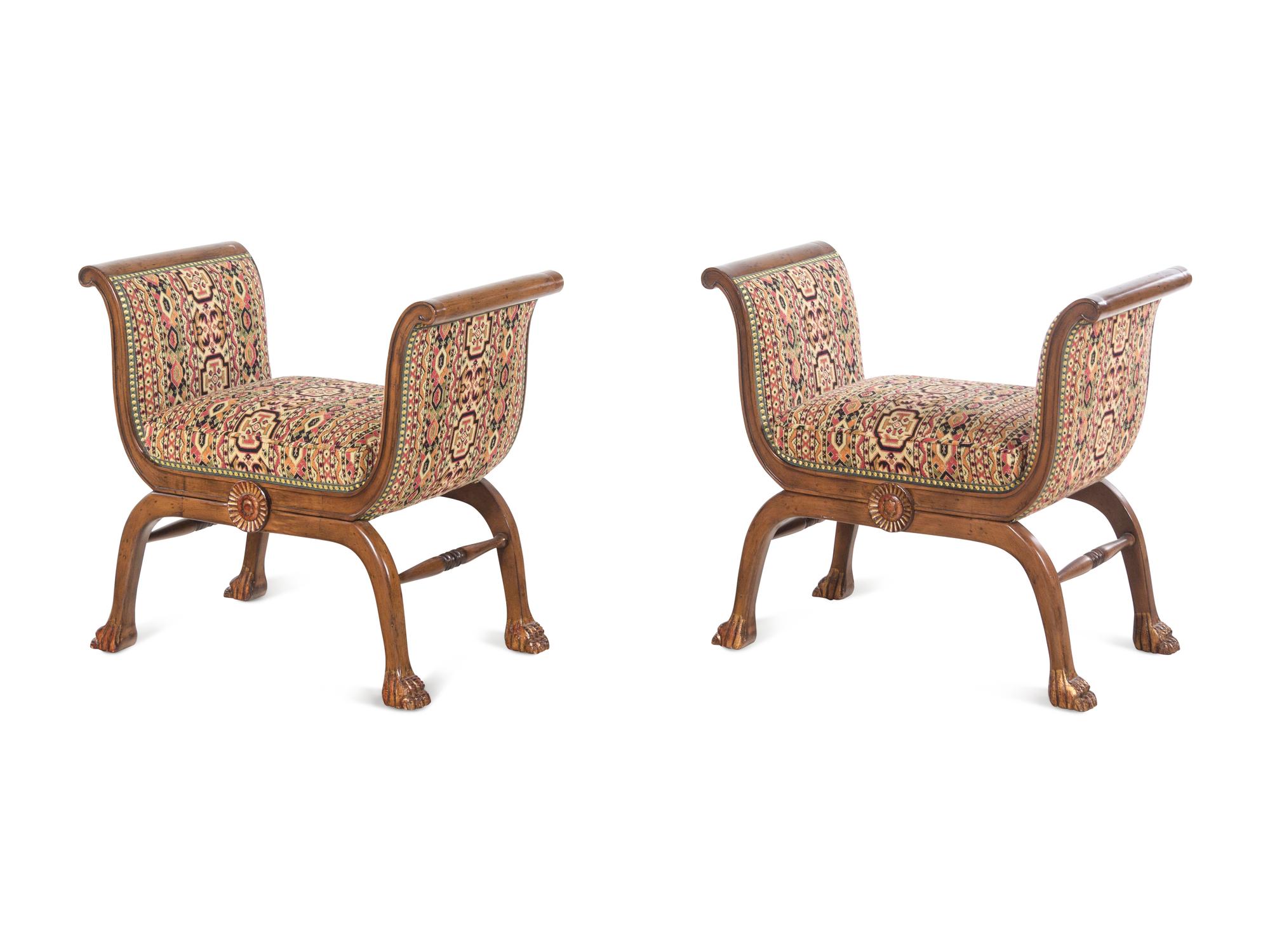 A Pair of Schumacher Curule-Form Benches