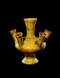 An Ochre-Glazed Six-Part Pottery Vase