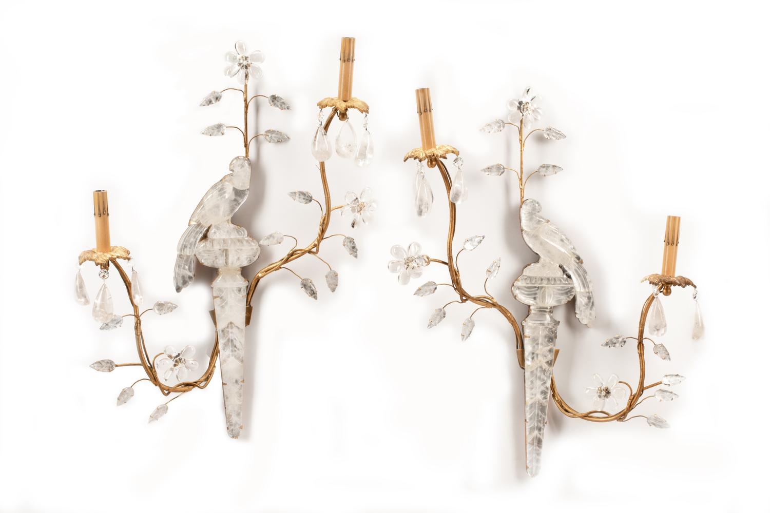 A Pair of Rock Crystal Two-Light Sconces in the Style of Maison Baguès