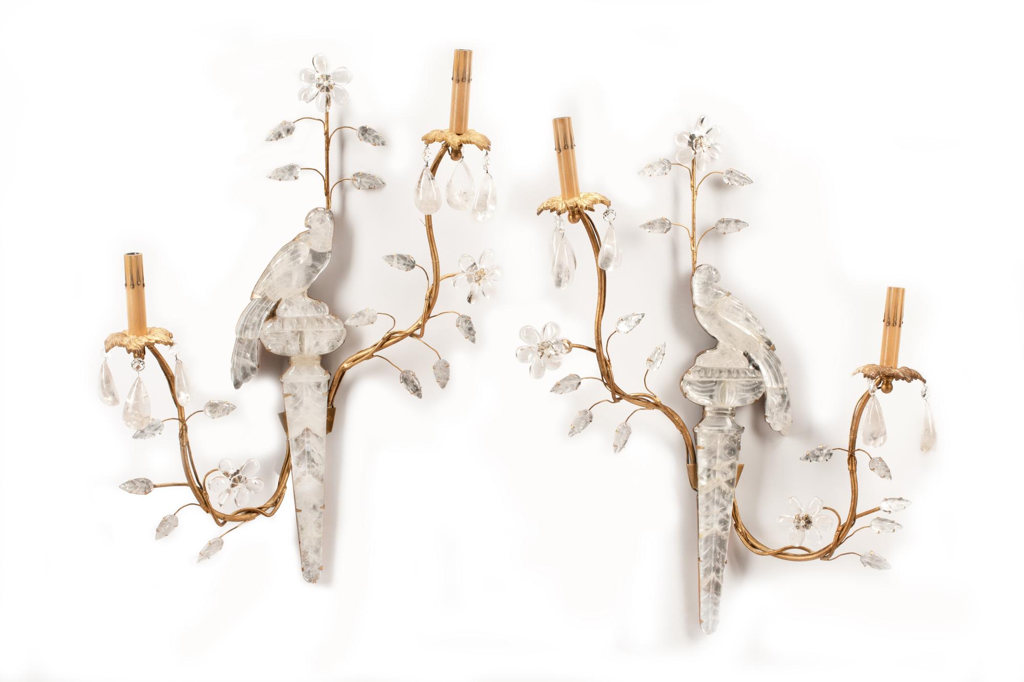 A Pair of Rock Crystal Two-Light Sconces in the Style of Maison Baguès