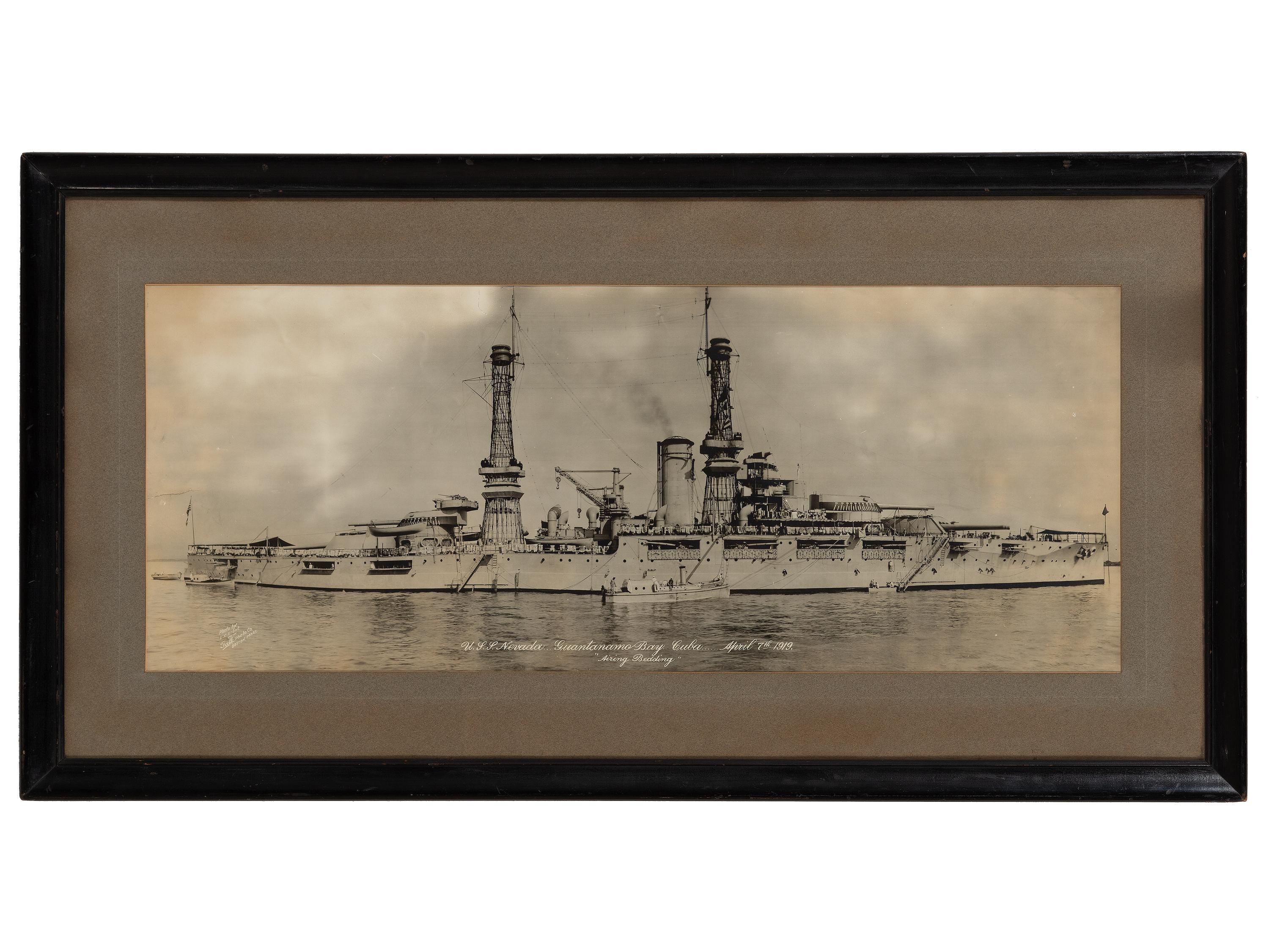 [NAVY]. U.S.S. Nevada...Guantanamo Bay...Cuba...April 7th 1919. "Airing Bedding." Boston: L.C. Grant with Falk Photo Co,. [1919].