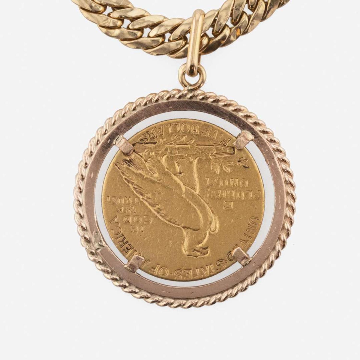14K Yellow Gold Chain with Five Dollar 22K Gold Coin Pendant