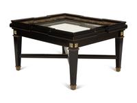 A Neoclassical Style Ebonized Low Table with a Brass Inlaid Framed Mirror Top — 20th Century