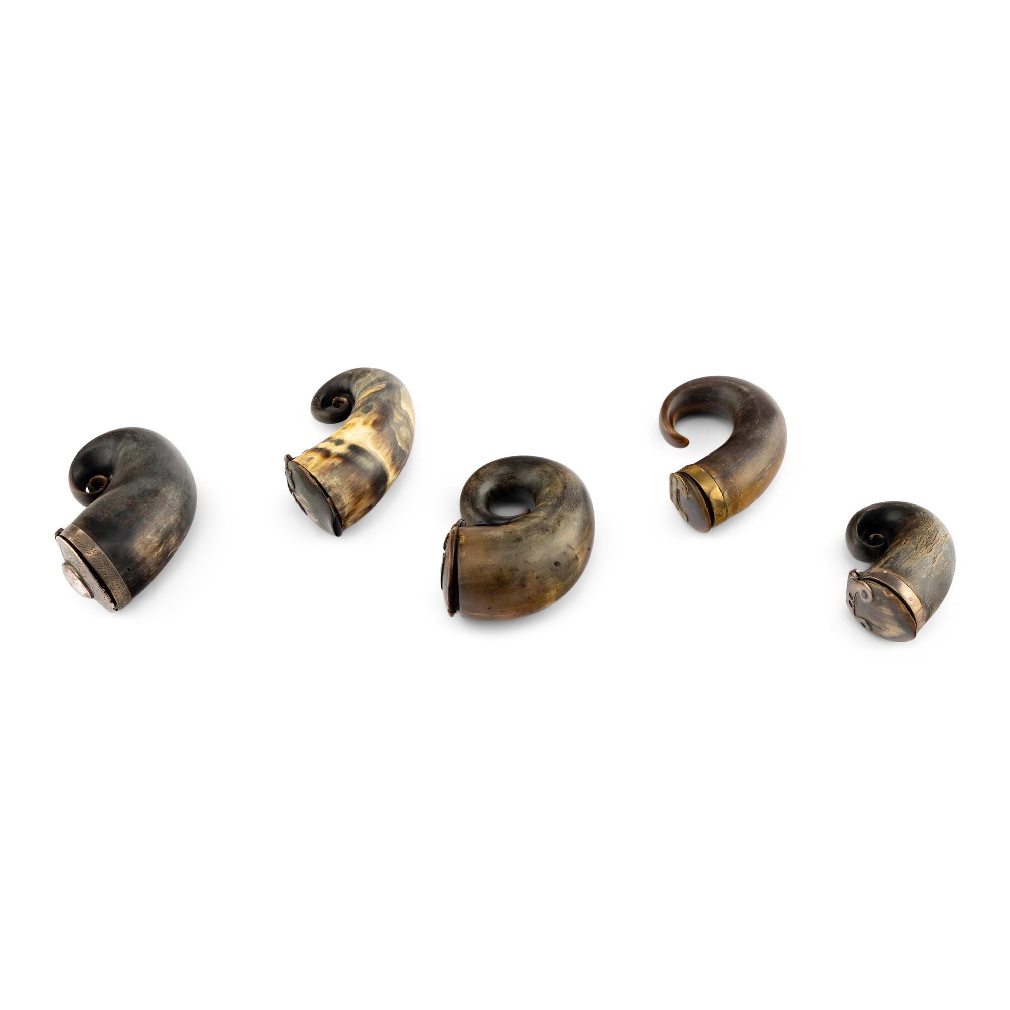 A Group of Five Scottish Horn Snuff Mulls
