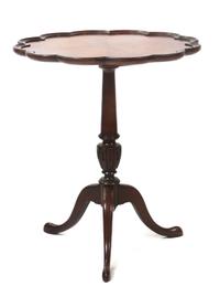 A George III Style Mahogany Tilt-Top Tea Table, Height 27 1/2 x diameter 23 1/2 inches.