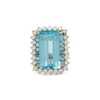 AQUAMARINE AND DIAMOND RING