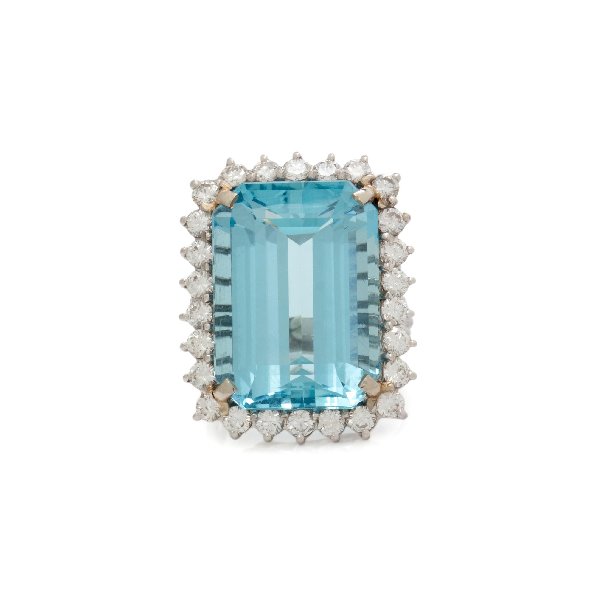 AQUAMARINE AND DIAMOND RING