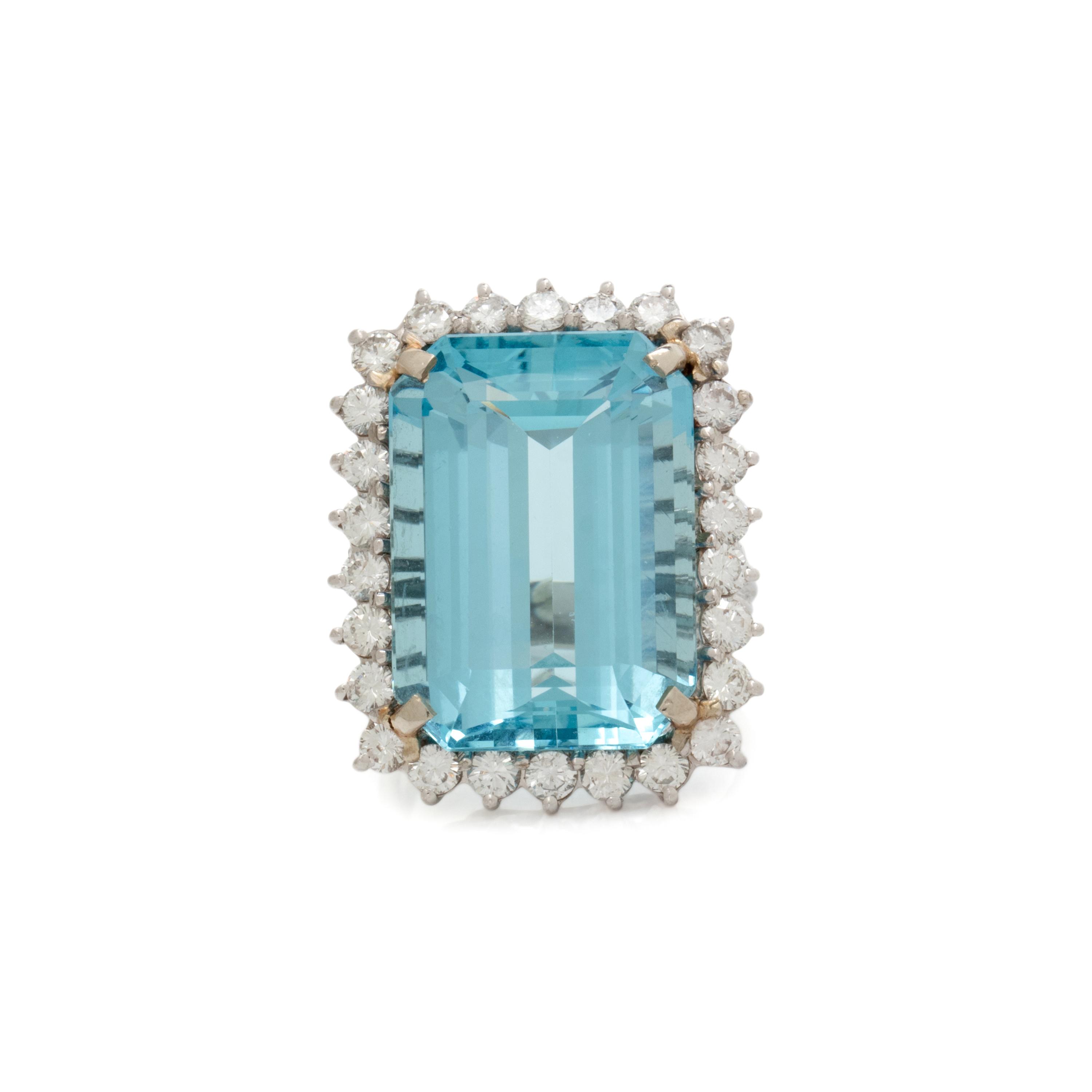 AQUAMARINE AND DIAMOND RING
