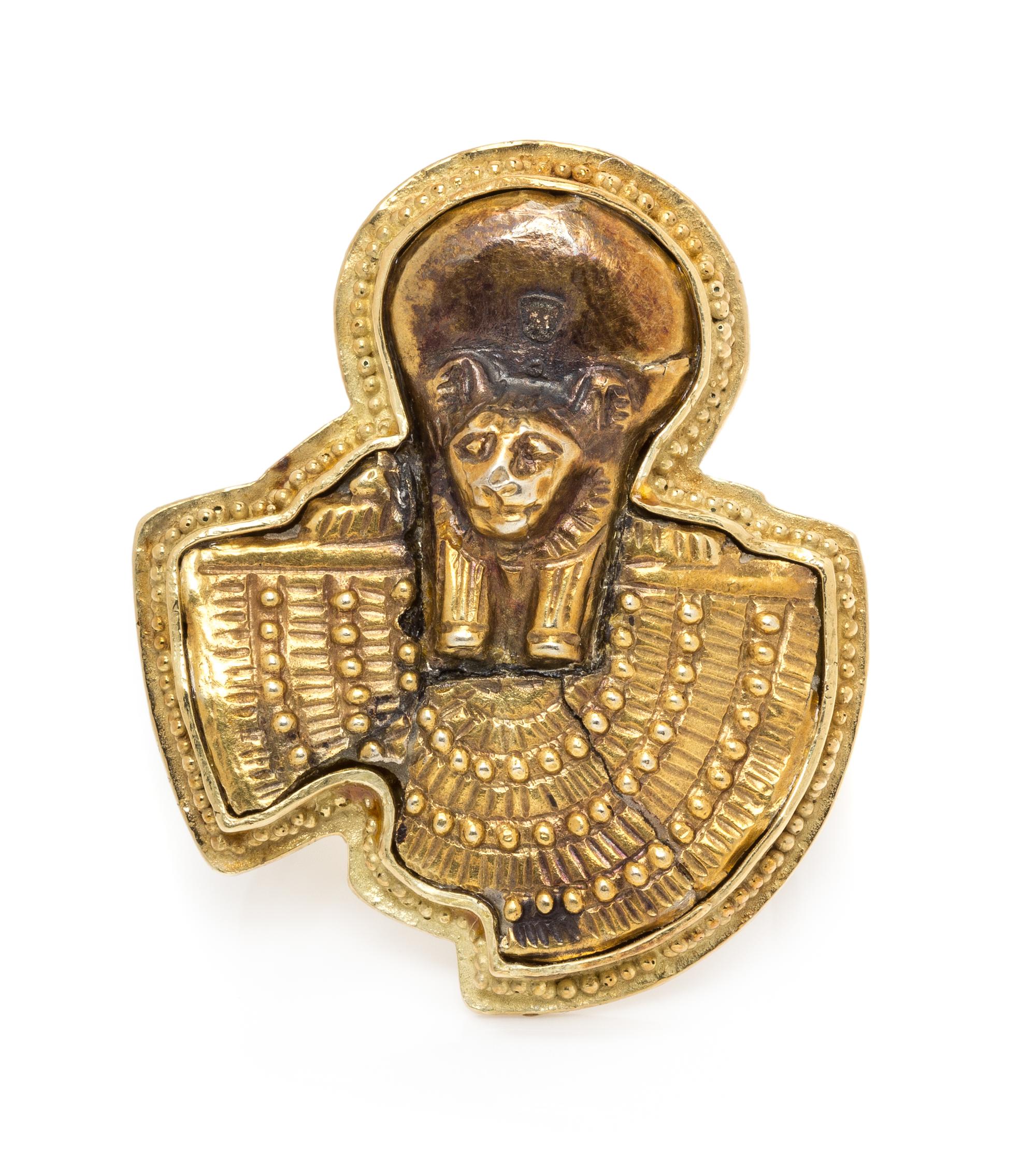An 18 Karat Yellow Gold and Egyptian Motif Ring, Ed Wiener, 10.80 dwts.