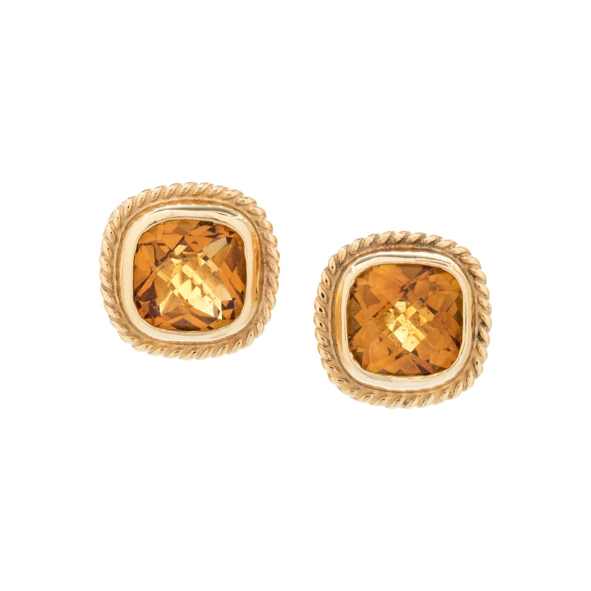YELLOW GOLD AND CITRINE EARCLIPS