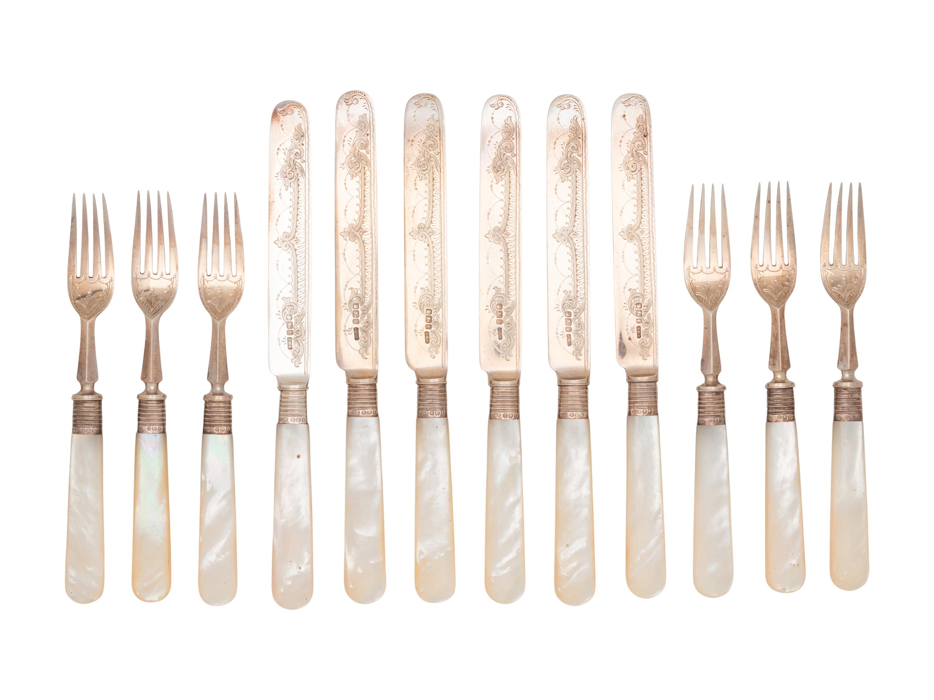 A Victorian Silver and Mother-of-Pearl Fruit Service