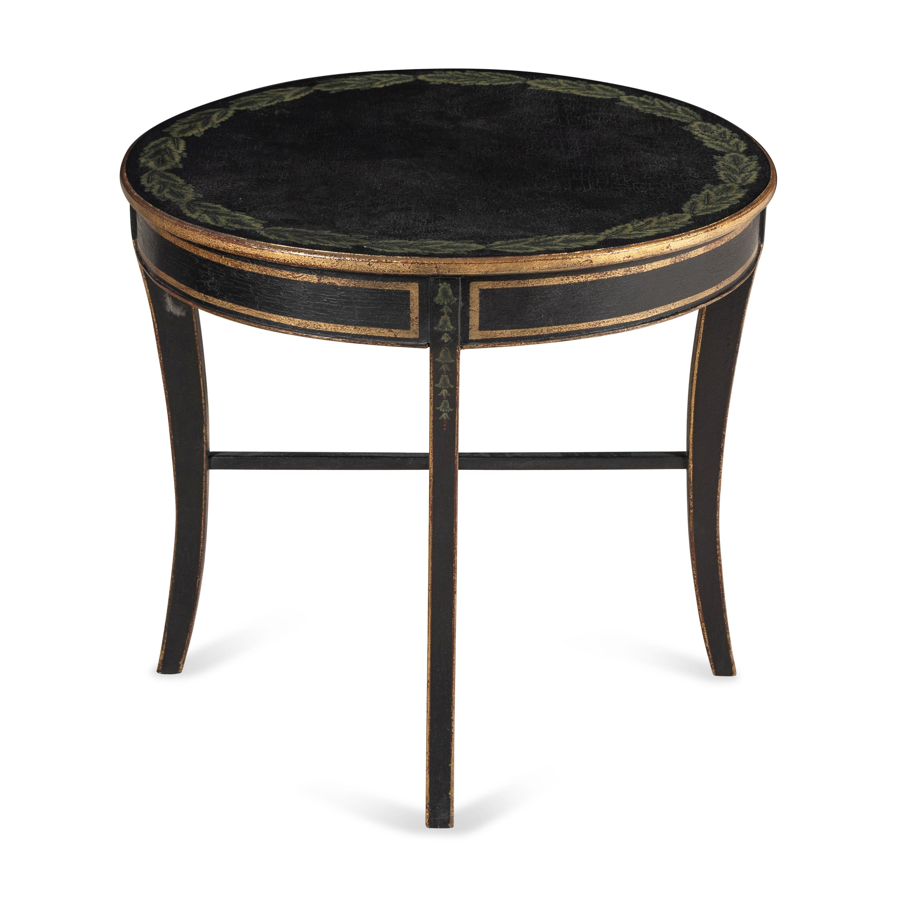 A Black and Polychrome-Painted Side Table