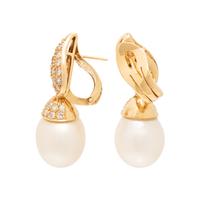 CULTURED PEARL AND DIAMOND EARRINGS