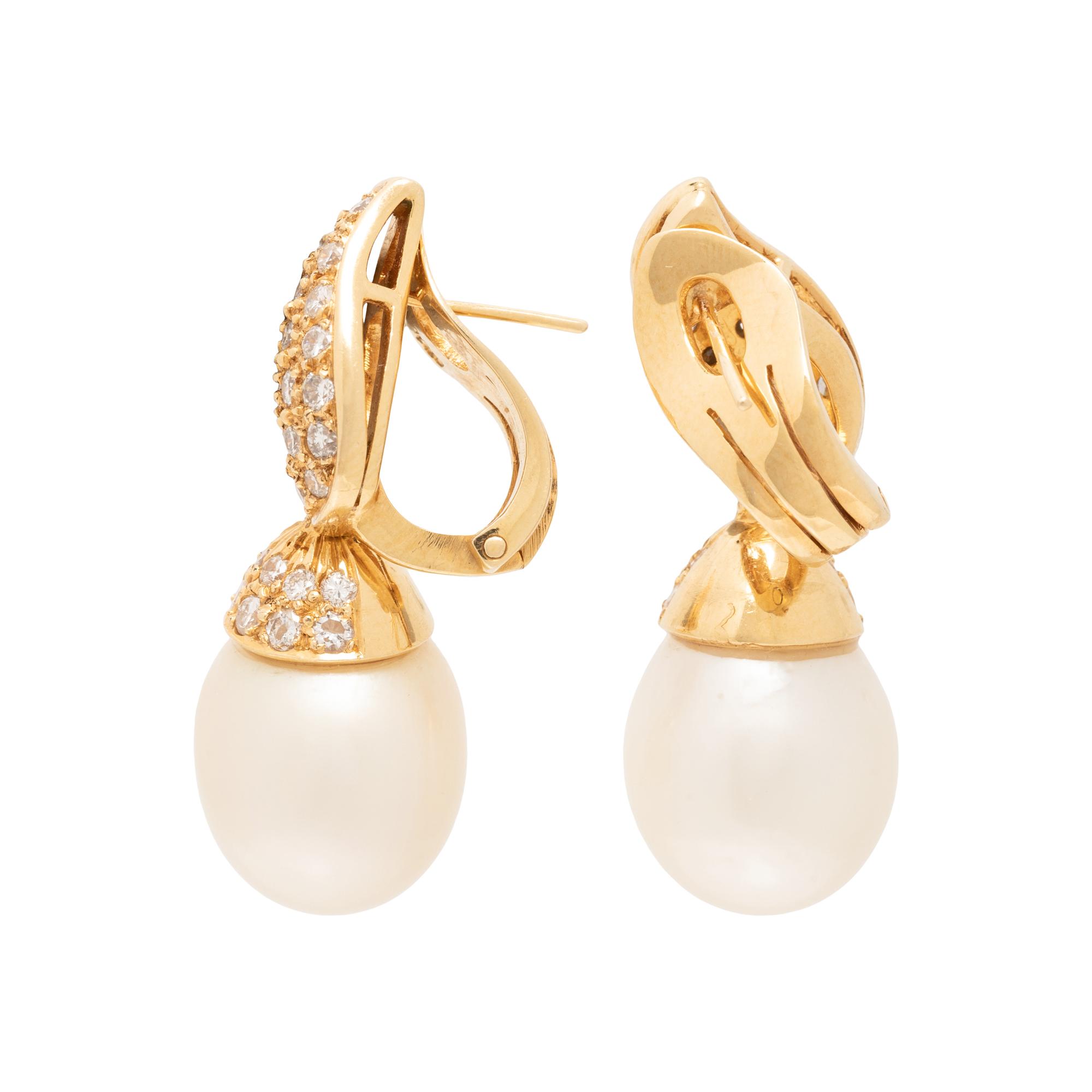 CULTURED PEARL AND DIAMOND EARRINGS