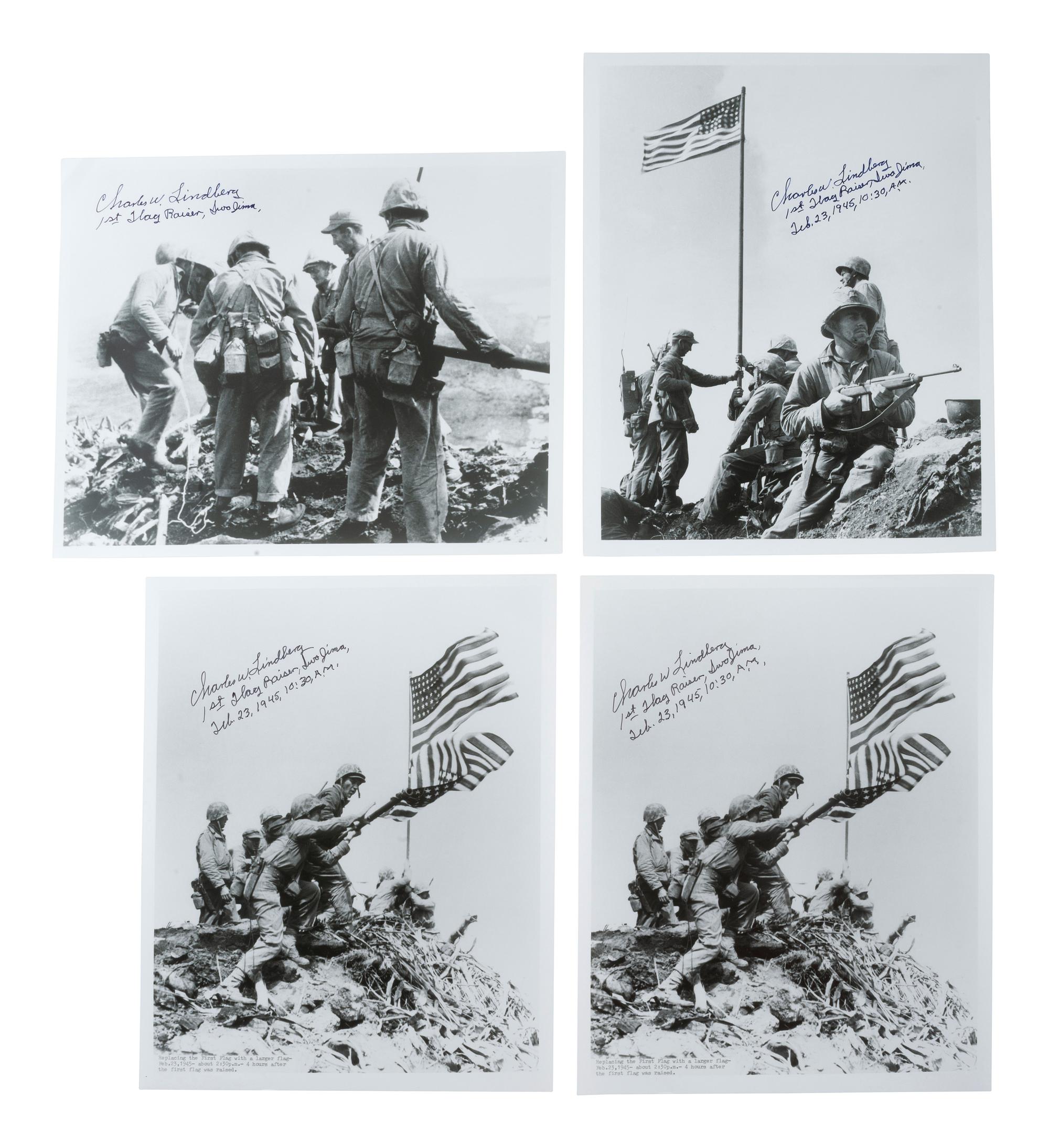 [WWII -- IWO JIMA]. Signatures of Iwo Jima veterans, incl. flag raiser Charles W. Lindberg.